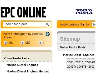 Volvo Penta Electronic Parts Catalog with exploded schematic views